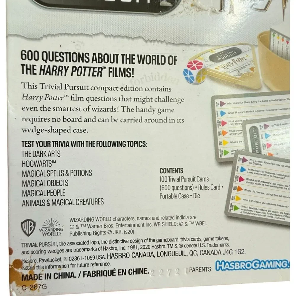 Hasbro Gaming Trivial Pursuit Wizarding World Harry Potter Trivia Card Game.